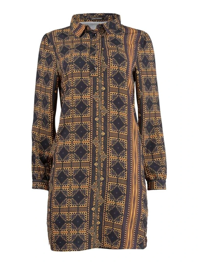 CHATTAWAK Robe courte KYLIE LINELA Gris Marron Blanc
