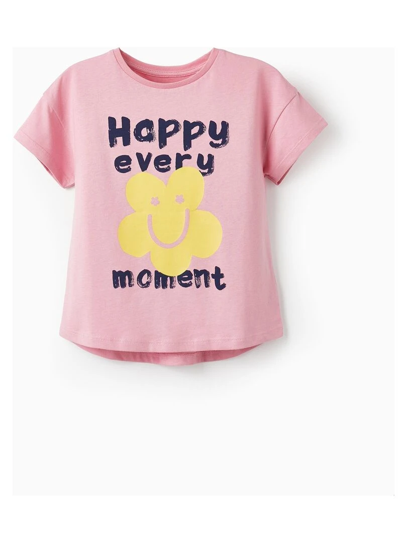 T shirt en coton pour fille 'Happy Every Moment' manches courtes THE WAVE TRIBE Rose clair