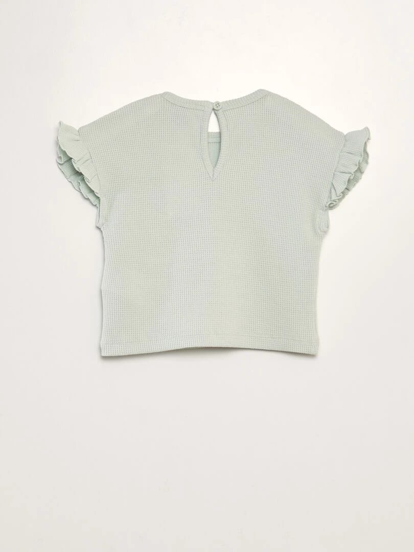 Ensemble t shirt + short en maille gaufrée   2 pièces   Bleu