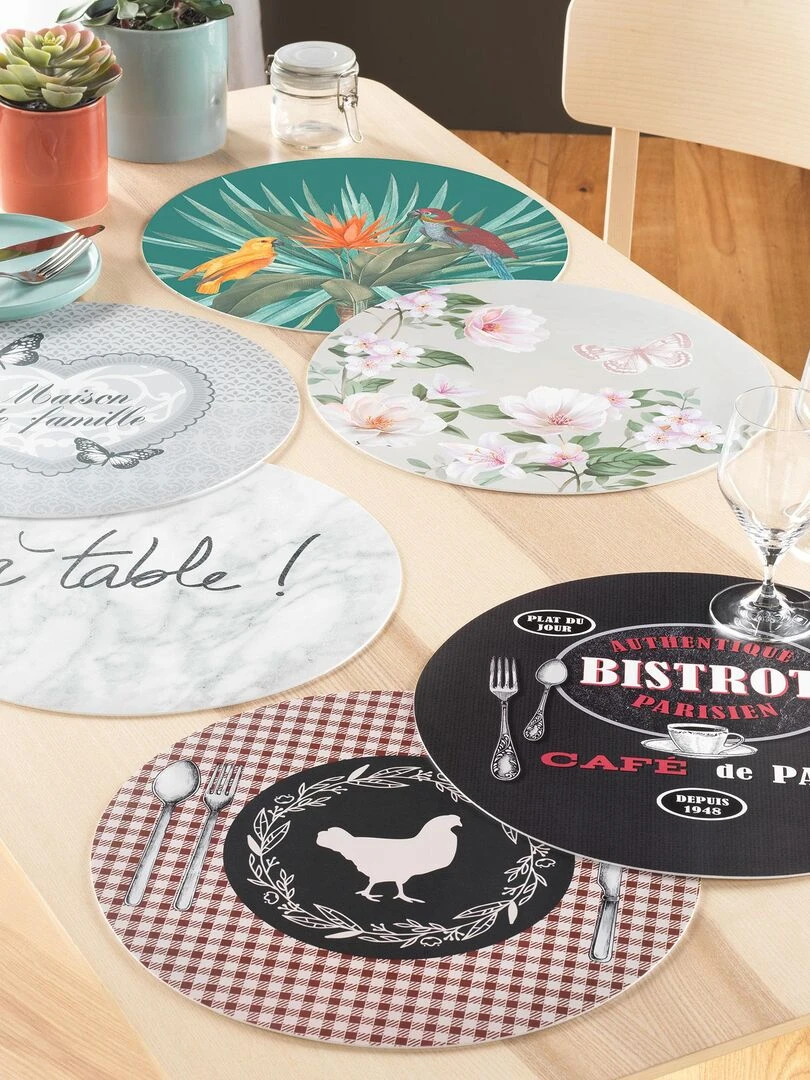 Set de table rond 36 cm Poule galino   Noir
