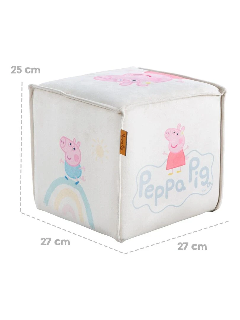 ROBA Pouf Bébé en Forme de Cube Peppa Pig   Tabouret Enfant en Velours Doux   Beige   Motif Cochon   Beige