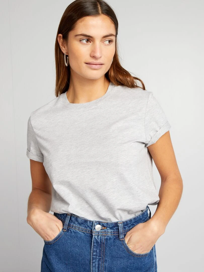 T shirt uni en jersey   Gris