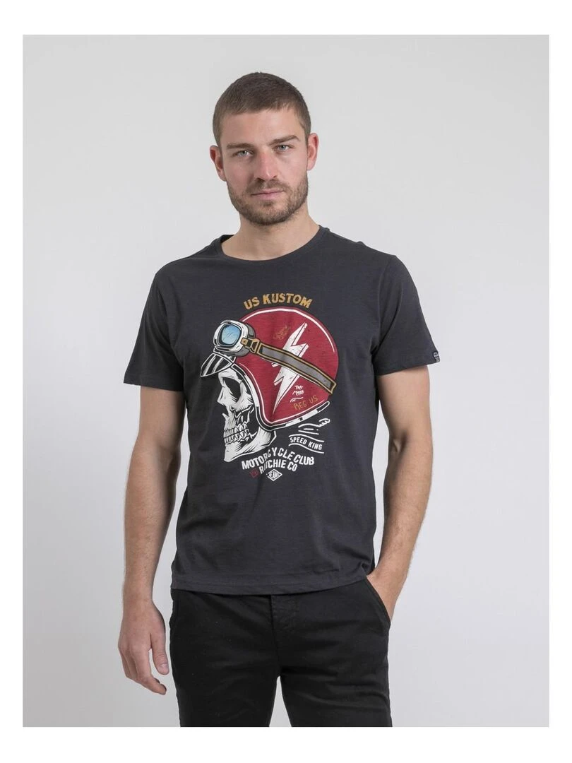 T shirt col rond pur coton NAPAMOX gris anthracite