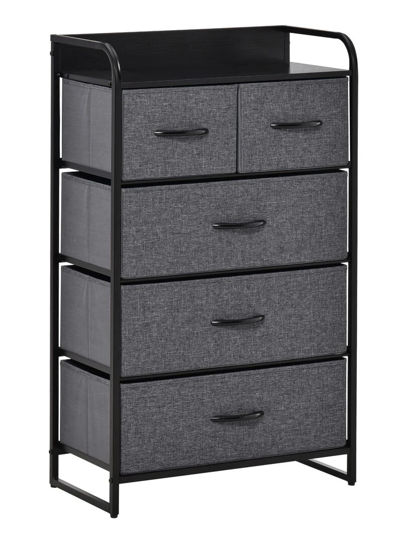 Commode meuble de rangement 5 tiroirs pliables en tissu 58 x 29 x 99 cm Gris