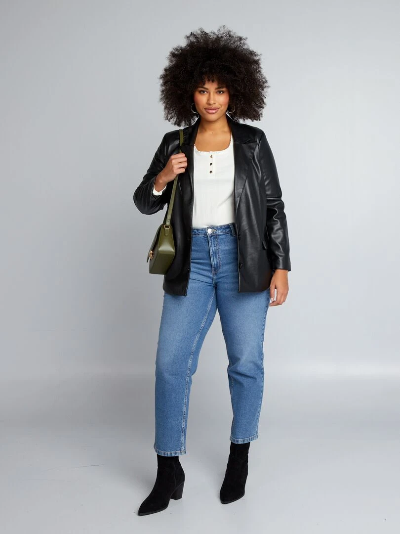 Veste mi longue en simili noir