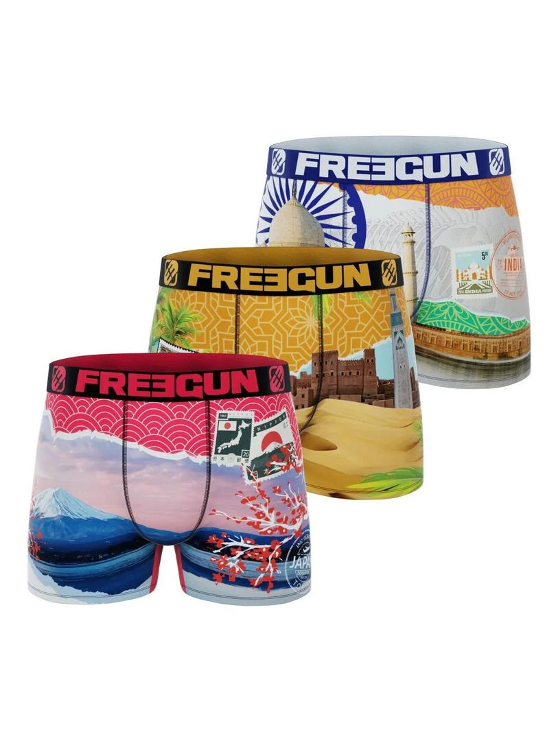 Lot de 3 boxers homme en polyester recyclé Landscape Freegun Jaune