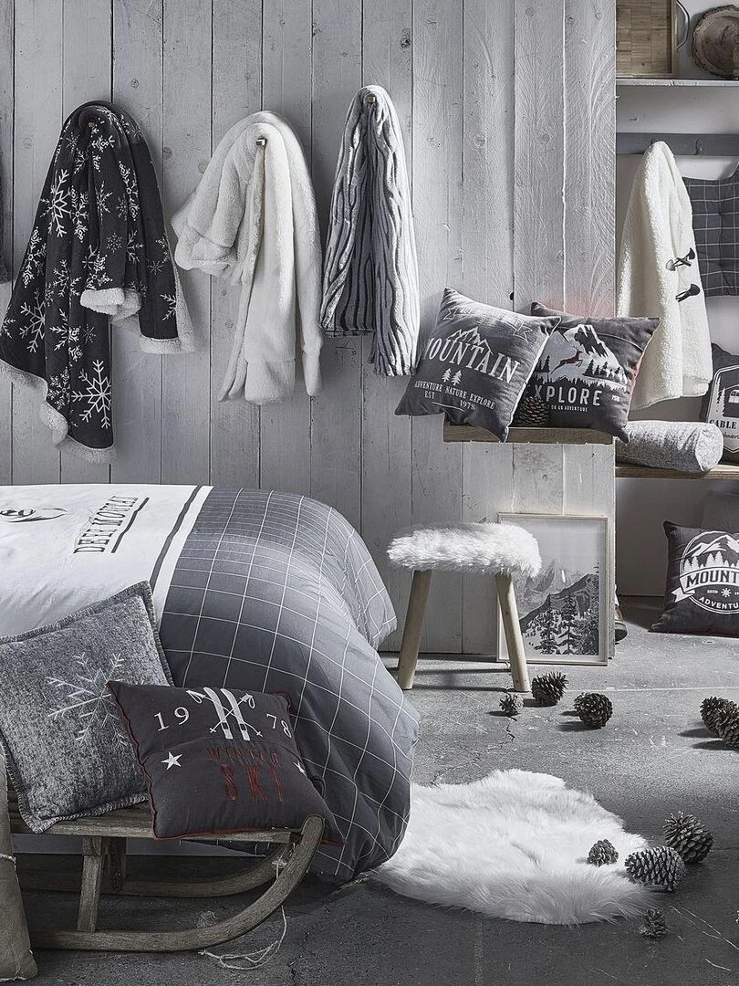 Coussin polochon imprimé 'MOUNTAIN' 'TODAY'   Gris clair