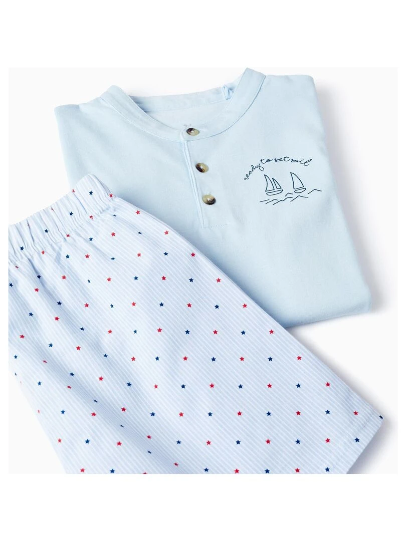 Pyjama En Coton Avec Étoiles Pour Garçon manches courtes   Bleu