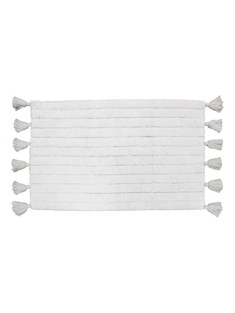 Tapis de bain uni et à pompons Blanc