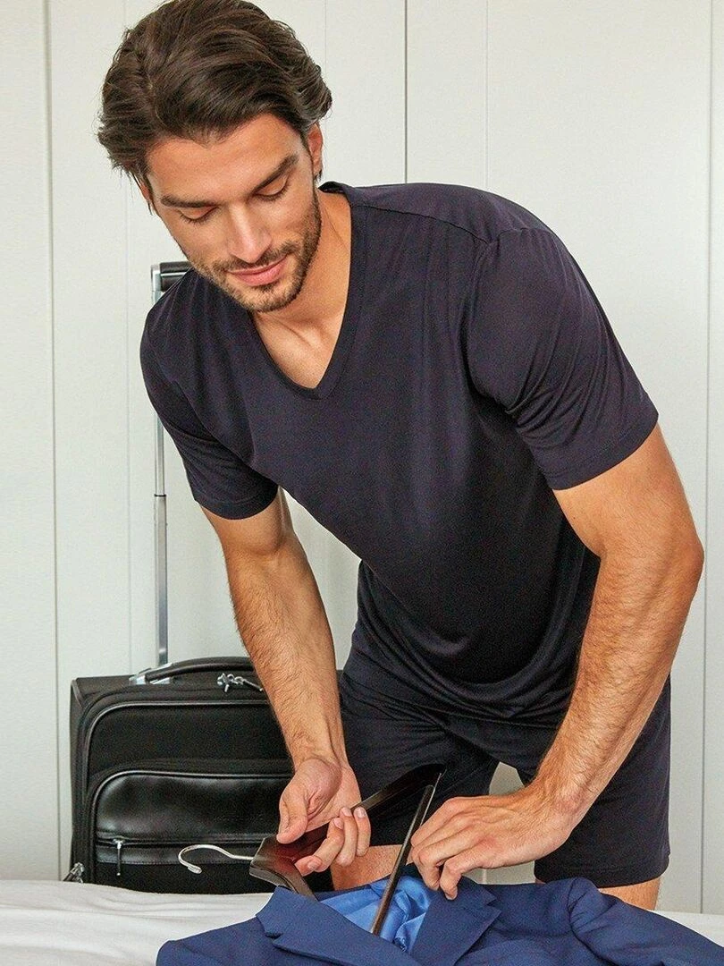 Pyjama court Travel spécial voyage   Bleu