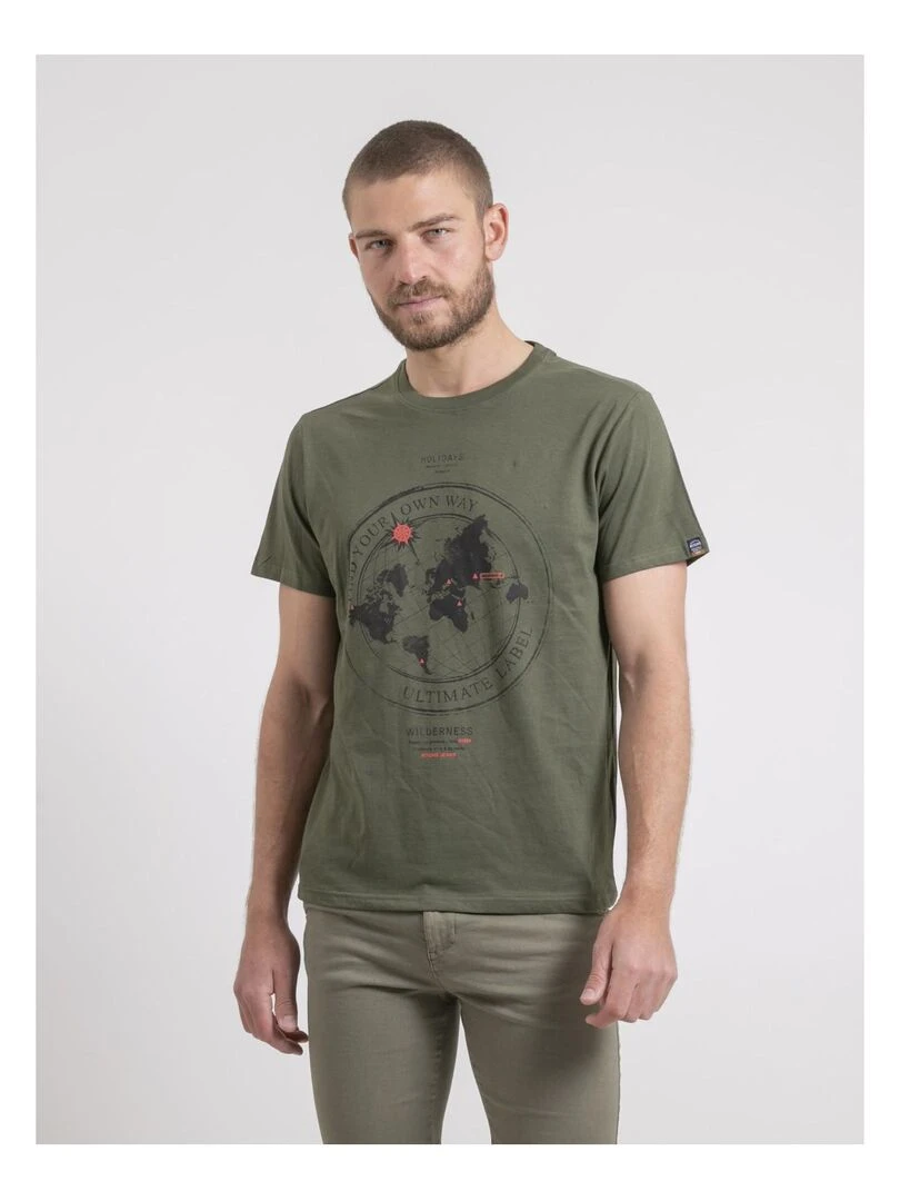 T shirt col rond pur coton NOULAME Kaki
