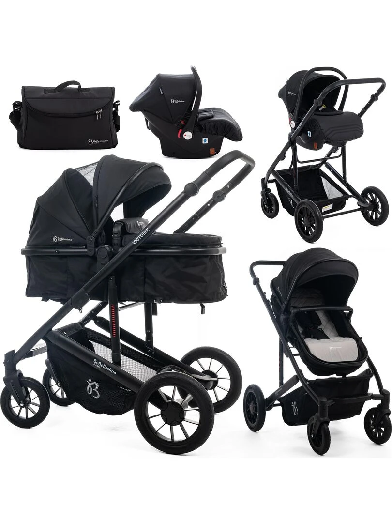BEBELISSIMO Poussette combinée trio 3 en 1 siège auto 0m – max 22kg – Victoire I Size noir Noir