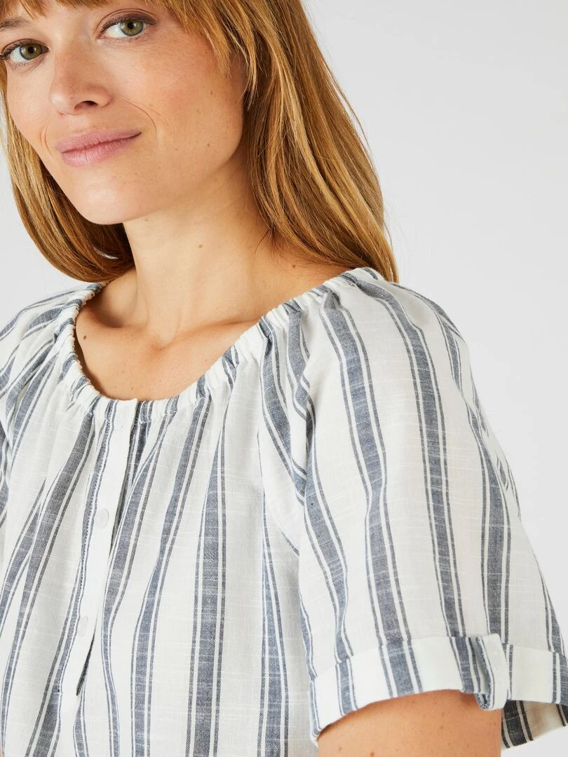 Blouse rayée en voile de coton Damart Bleu