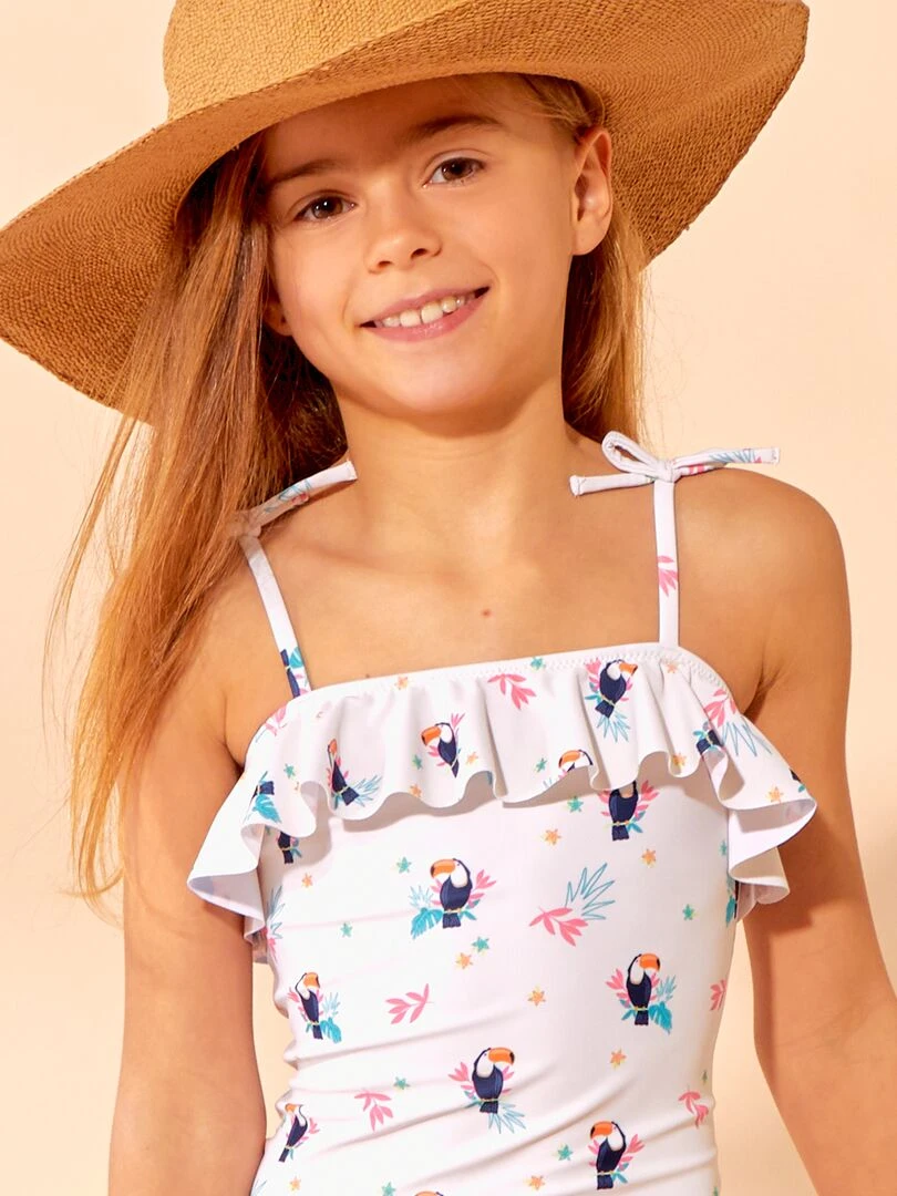 Maillot de bain avec nœuds   1 pièce   Blanc