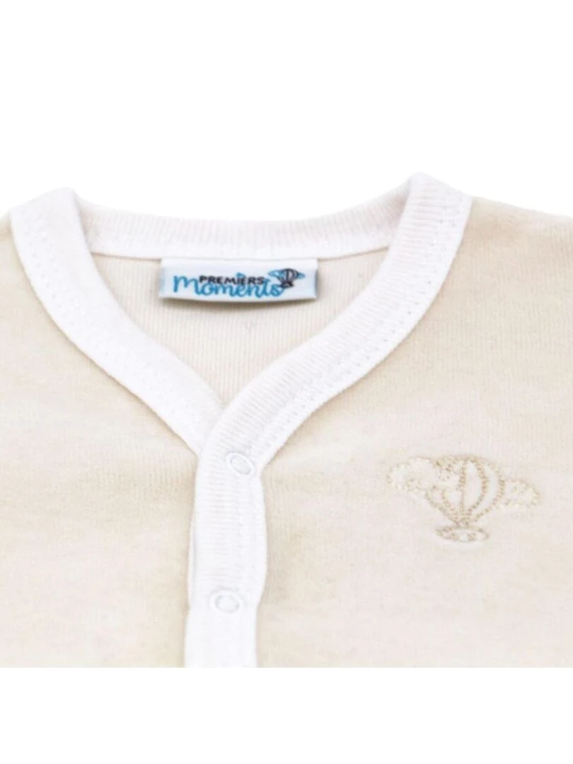 Pyjama velours   100% coton biologique   1 à 6 mois   Blanc cassé