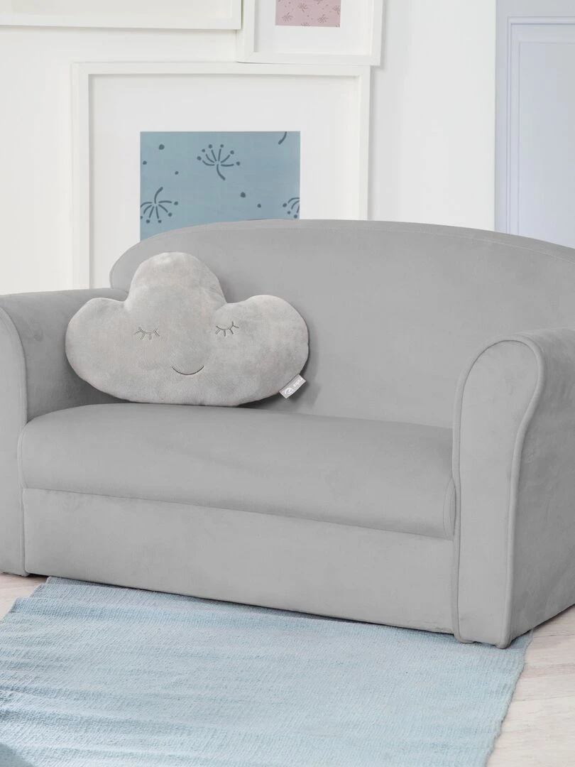 ROBA Canapé Enfant en Velours "Lil Sofa"   2 Places   Fauteuil avec Accoudoirs Confortable   Gris   Gris