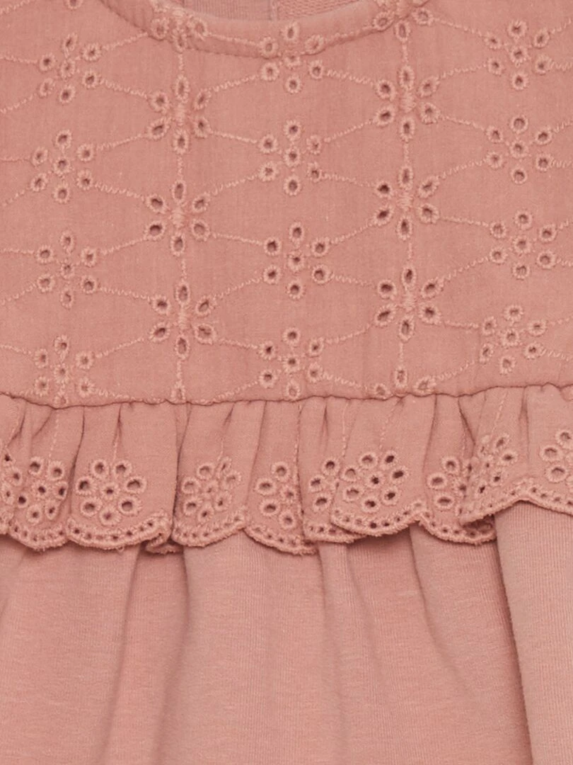 Robe en molleton avec broderie anglaise   Rose