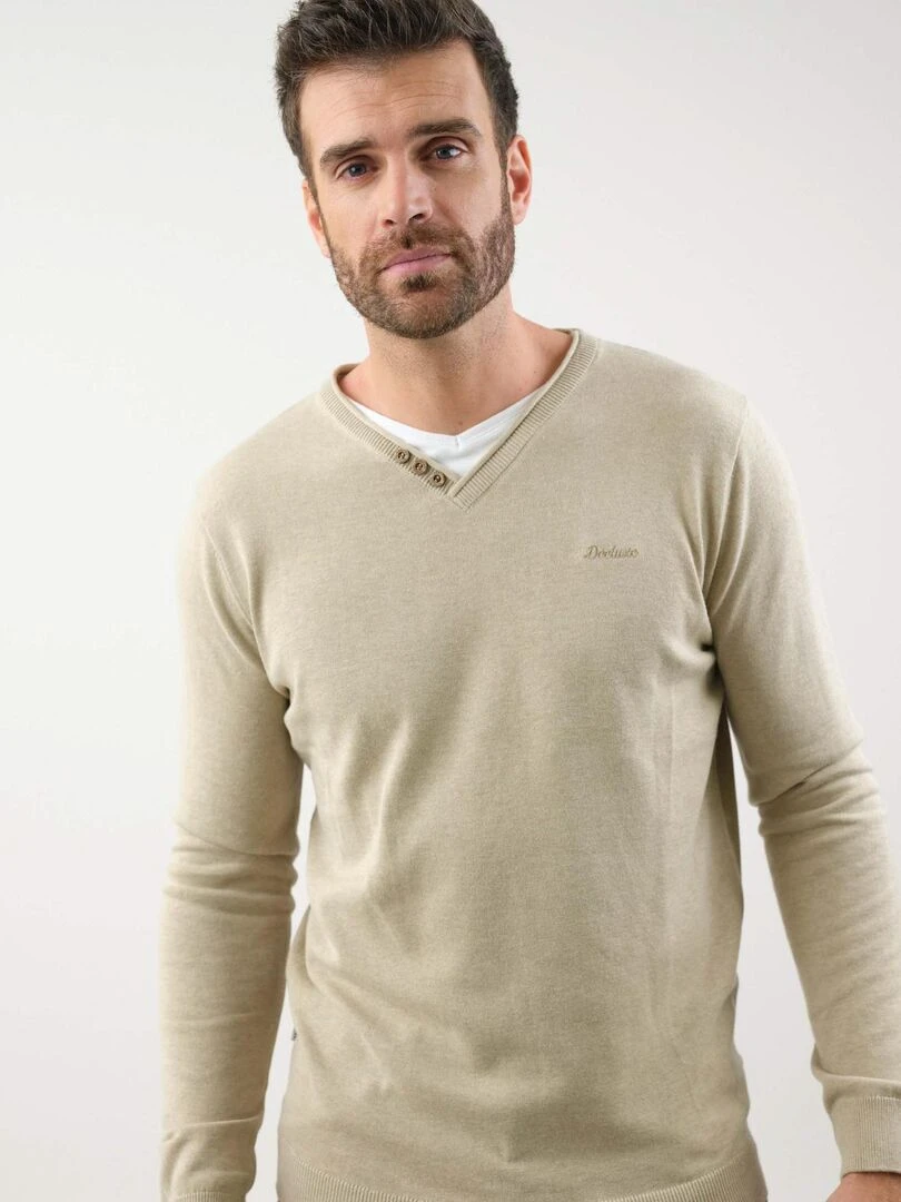 Pull basique en maille pour homme 'Deeluxe' Beige argile