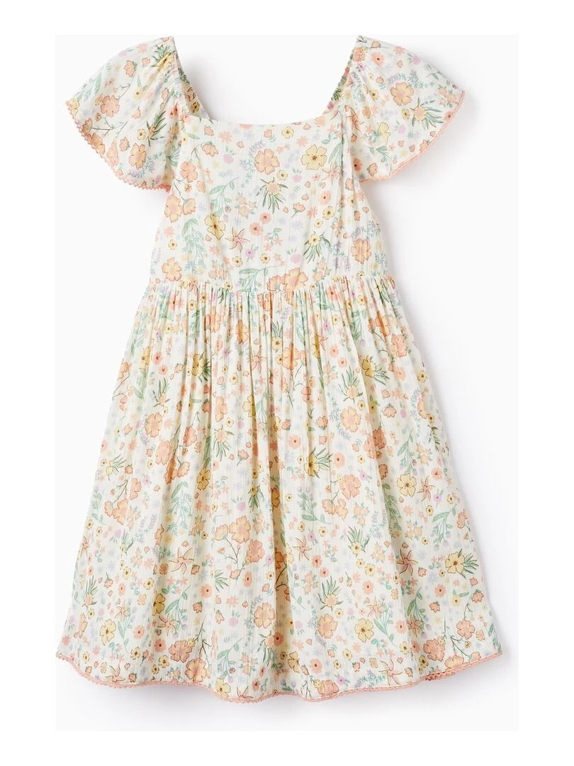 Robe Florale En Crêpe Pour Fille manches courtes Blanc