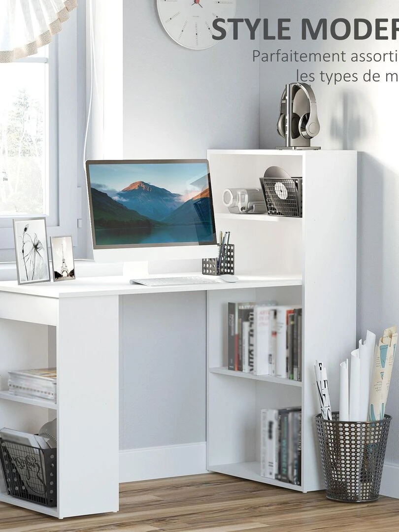 Bureau informatique + bibliothèque 120L x 55l x 120H cm   Blanc