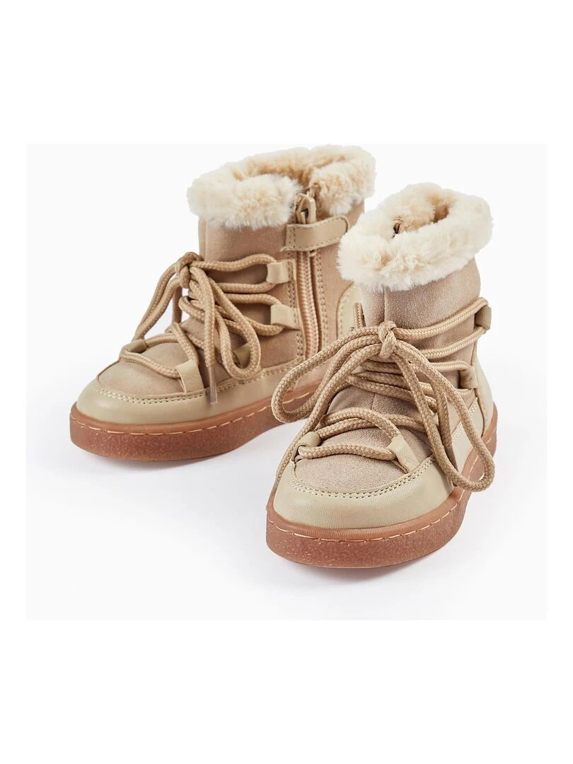 Bottes en Cuir et Peau avec Doublure en Fourrure pour Bébé SWEET FROSTY DREAMS Beige