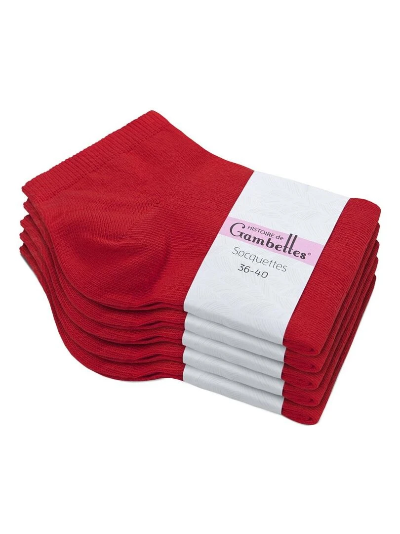 Socquettes Coton Prémium Lot 5 Paires Fabrication UE Rouge
