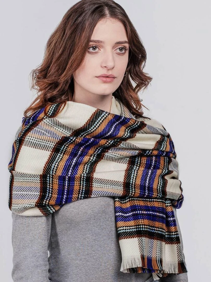 Châle Horla   Fabriqué en France   Blanc Bleu