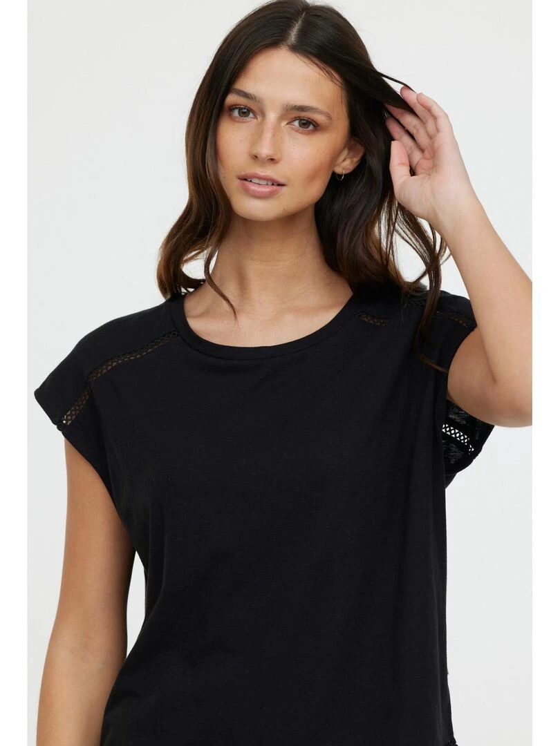 Lee Cooper   T Shirt manches courtes coton/lin regular ANIELE SM   Noir