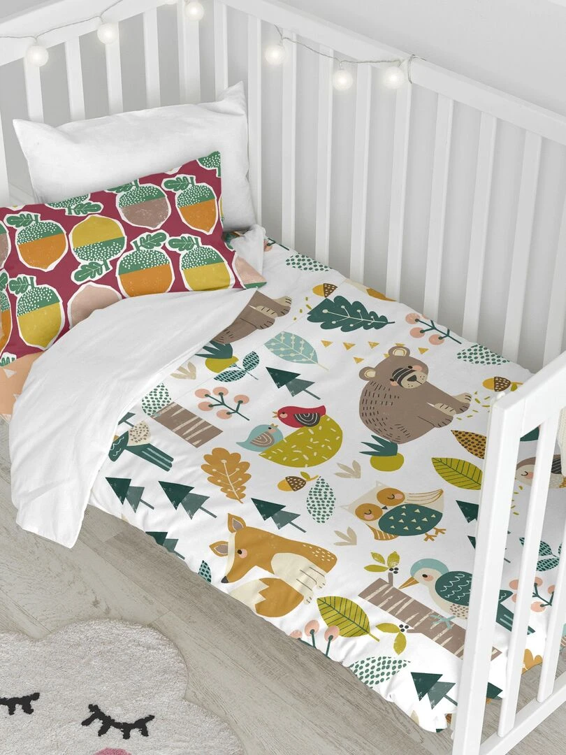 Parure housse de couette 2 pièces Harvestwood Lit Bébé "Happyfriday" Blanc Jaune