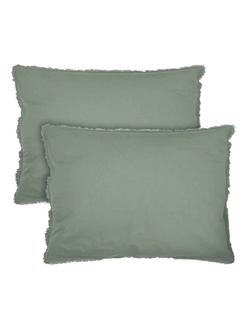 Set de 2 taies d’oreiller unies à franges  COTON LAVÉ   Vert clair