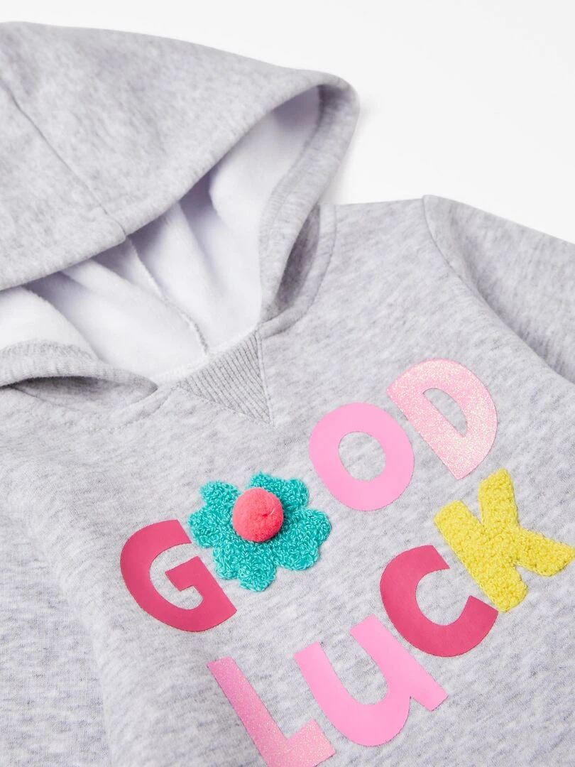 Robe Sweat Effet Thermique Bébé Fille 'Bonne Chance' manches longues  READY PLAYER   Gris clair