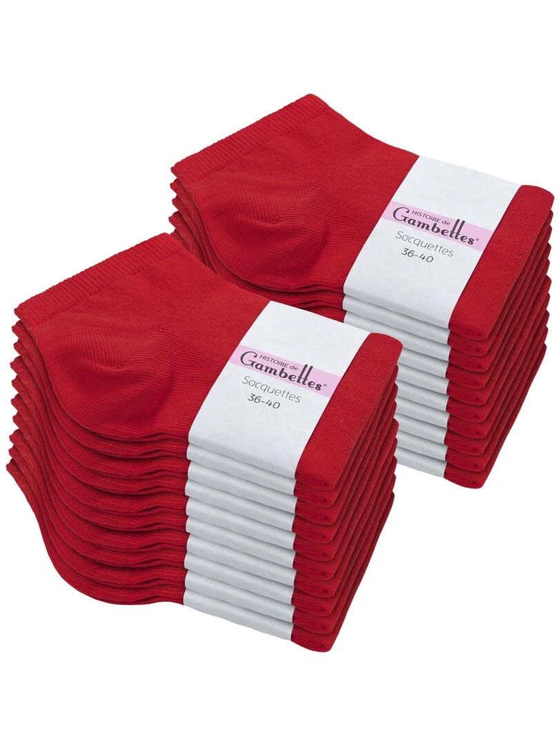 Socquettes Coton Prémium Lot 20 Paires Fabrication UE Rouge