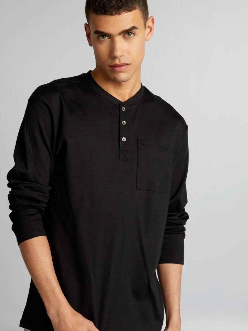 T shirt col tunisien noir