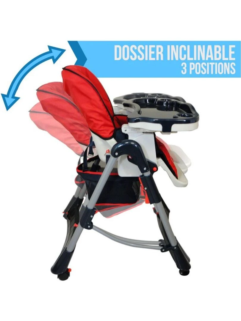 Chaise haute bébé  pliable  réglable hauteur  dossier et tablette   Ptite Perle   Monsieur Bébé   Rouge