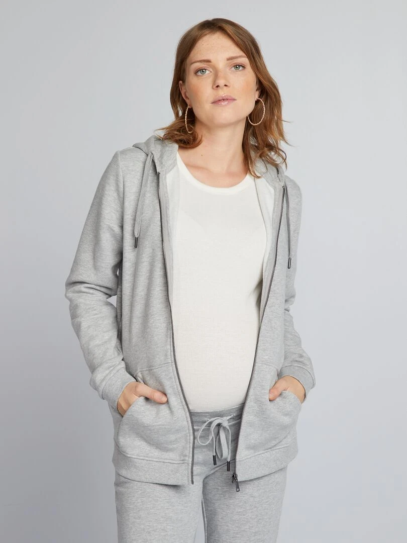 Sweat zippé grossesse en molleton Gris