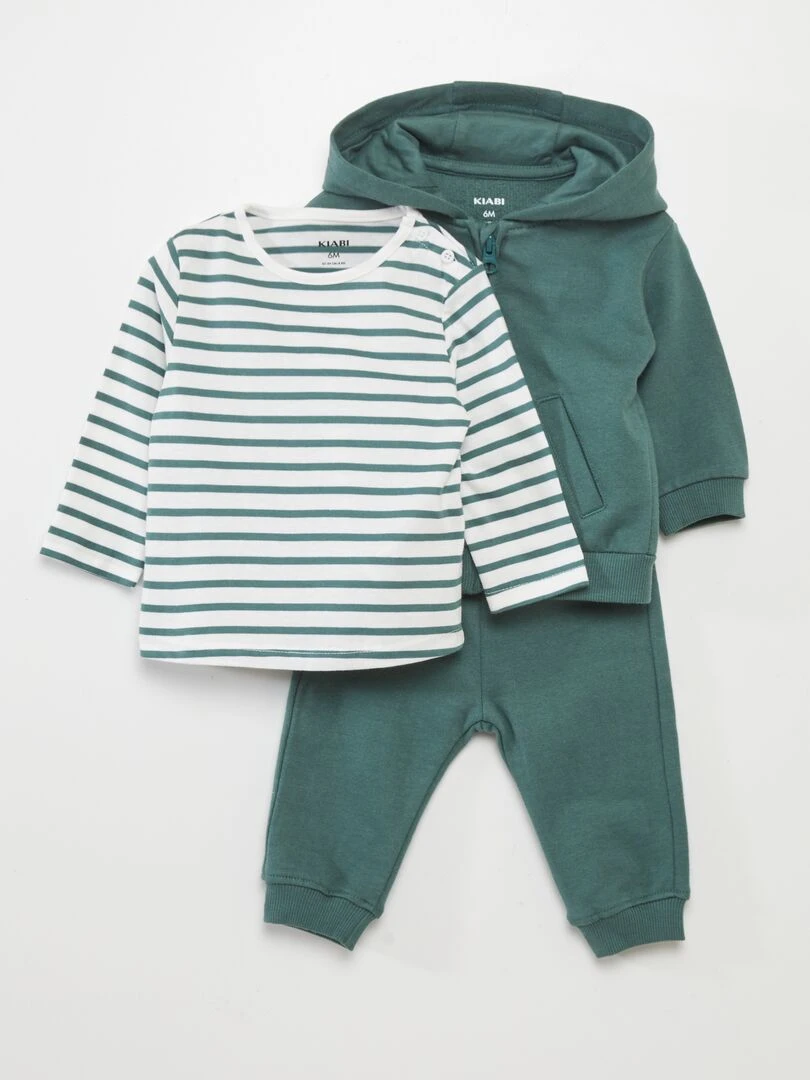 Ensemble sweat + pantalon + t shirt   3 pièces   Vert