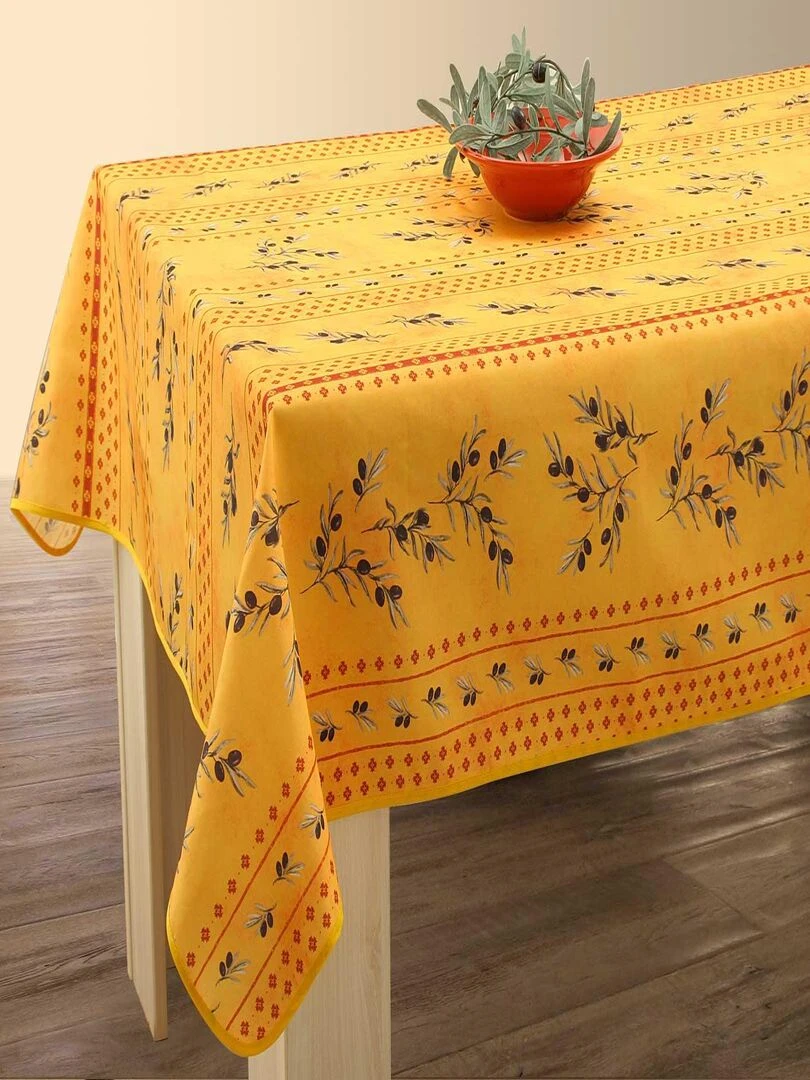 Nappe Anti taches Olivettes Jaune Carrée 150 x 150 cm Jaune