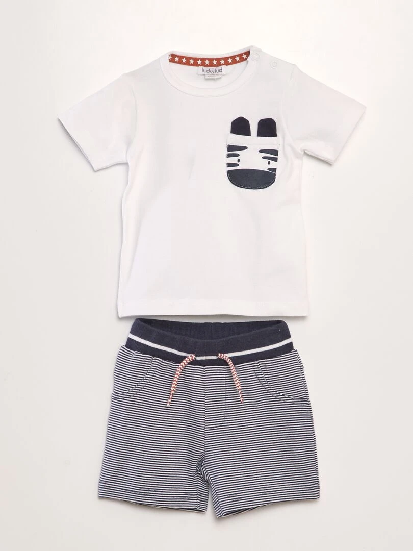 Ensemble t shirt + short 2 paires Blanc