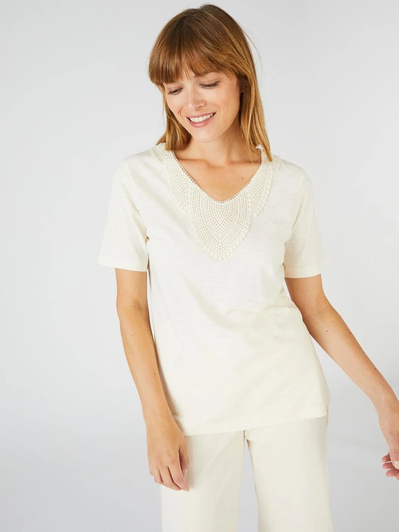 Tee shirt mélange coton biologique   Damart   Beige clair