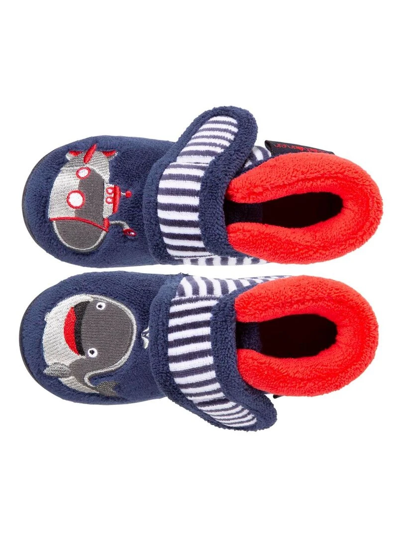 Chaussons bottillons velcro Bébé Baleine Marine Bleu marine