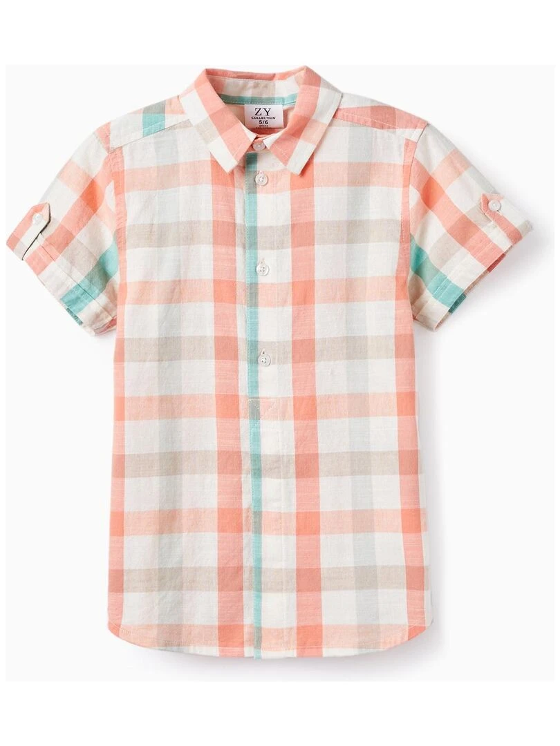 Chemise À Carreaux En Coton Pour Garçon manches courtes Blanc