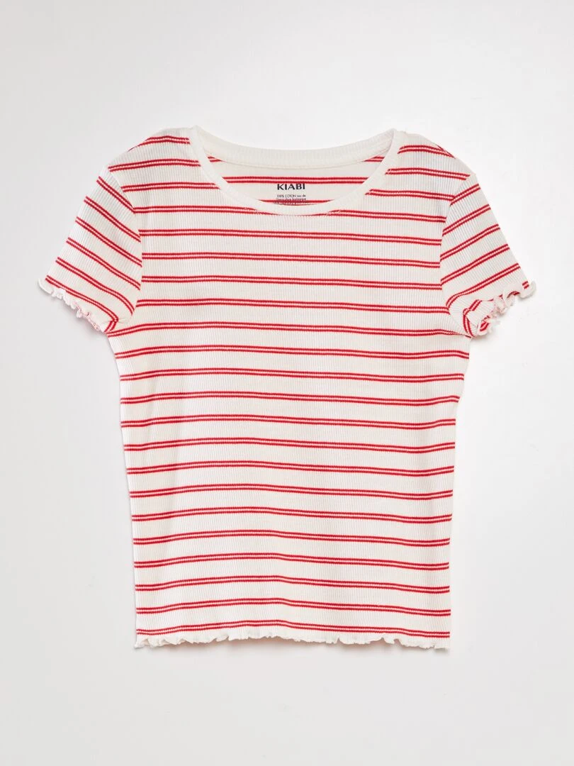 T shirt manches courtes rayées Rouge