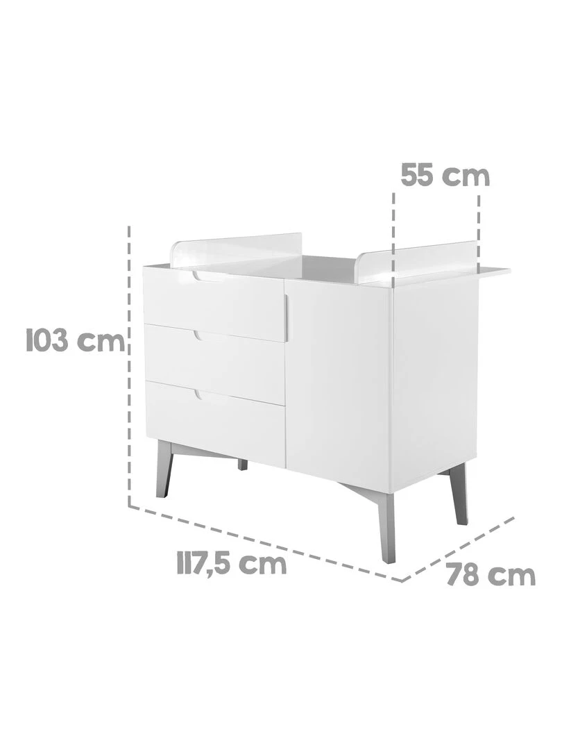 ROBA Commode à Langer "Retro 2" avec Plan à Langer Amovible   Blanc à Haute Brillance   Pied Rétro   Blanc