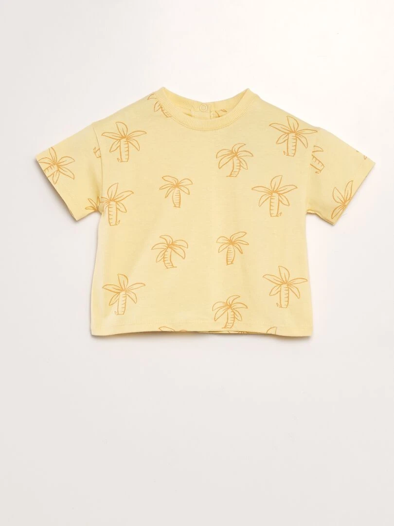 Ensemble t shirt + short en french terry   2 pièces   Jaune