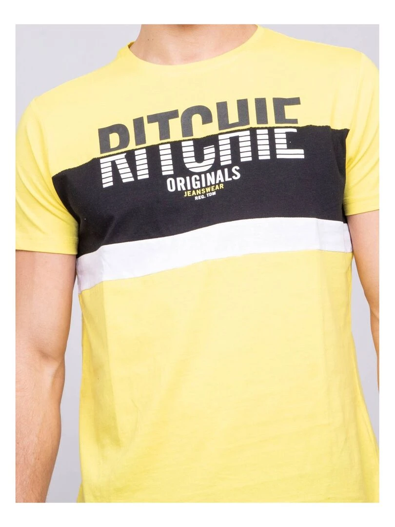 T shirt col rond pur coton NIMALO   Jaune