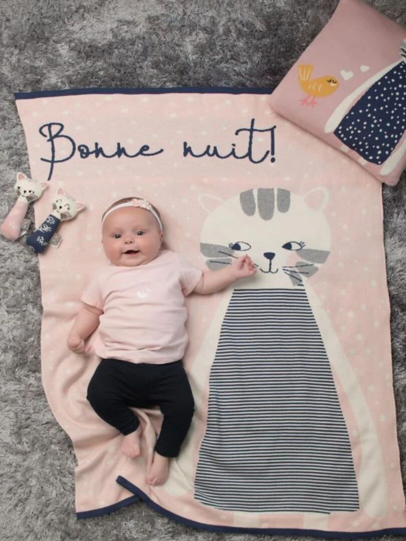 Taie de coussin en tricot de coton Chat Rose