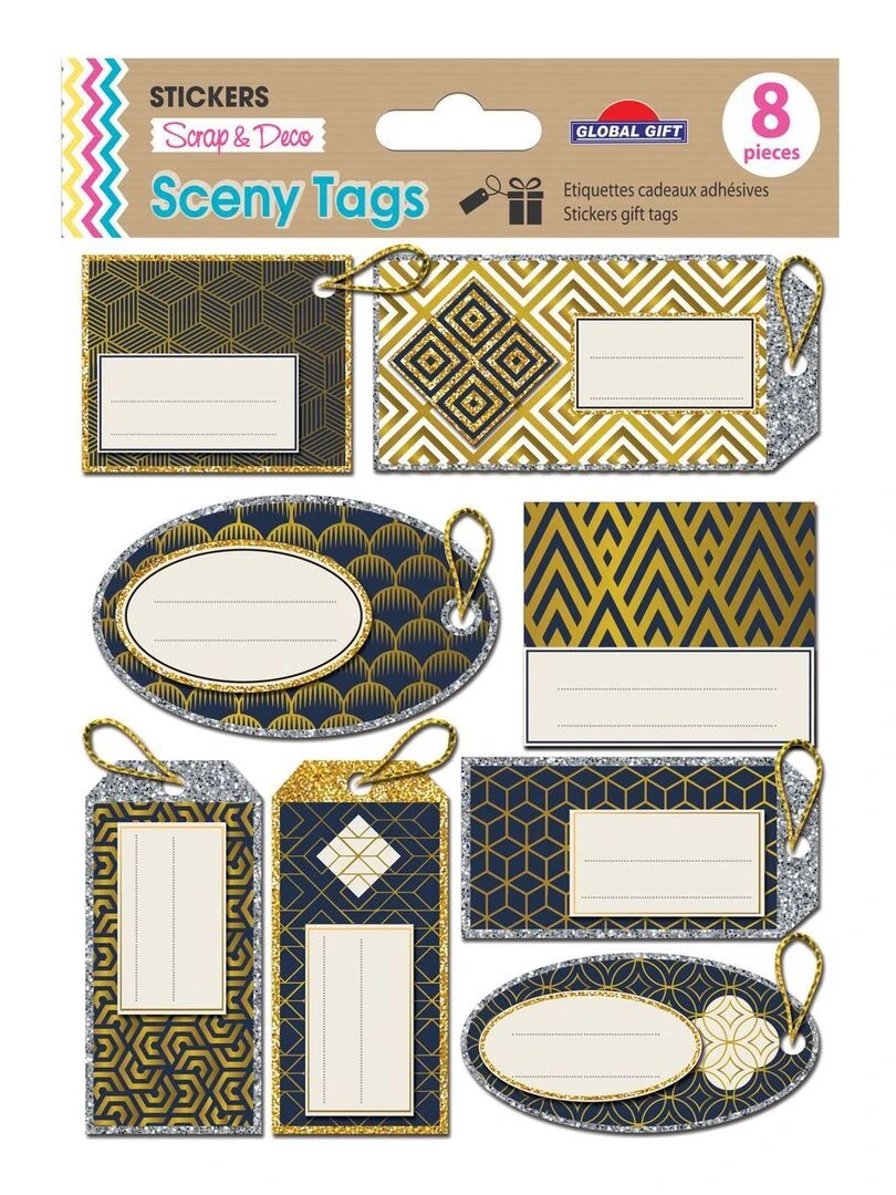 8 étiquettes autocollantes cadeaux Géométrique Paillettes N/A