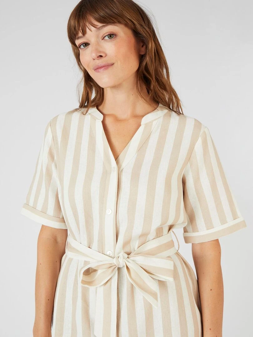 Robe rayée mélange lin Damart Beige
