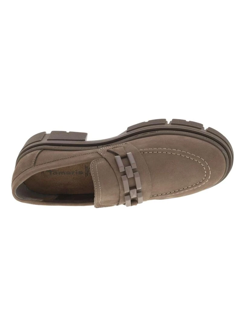 TAMARIS   Mocassins cuir talon plat   Gris Marron Blanc