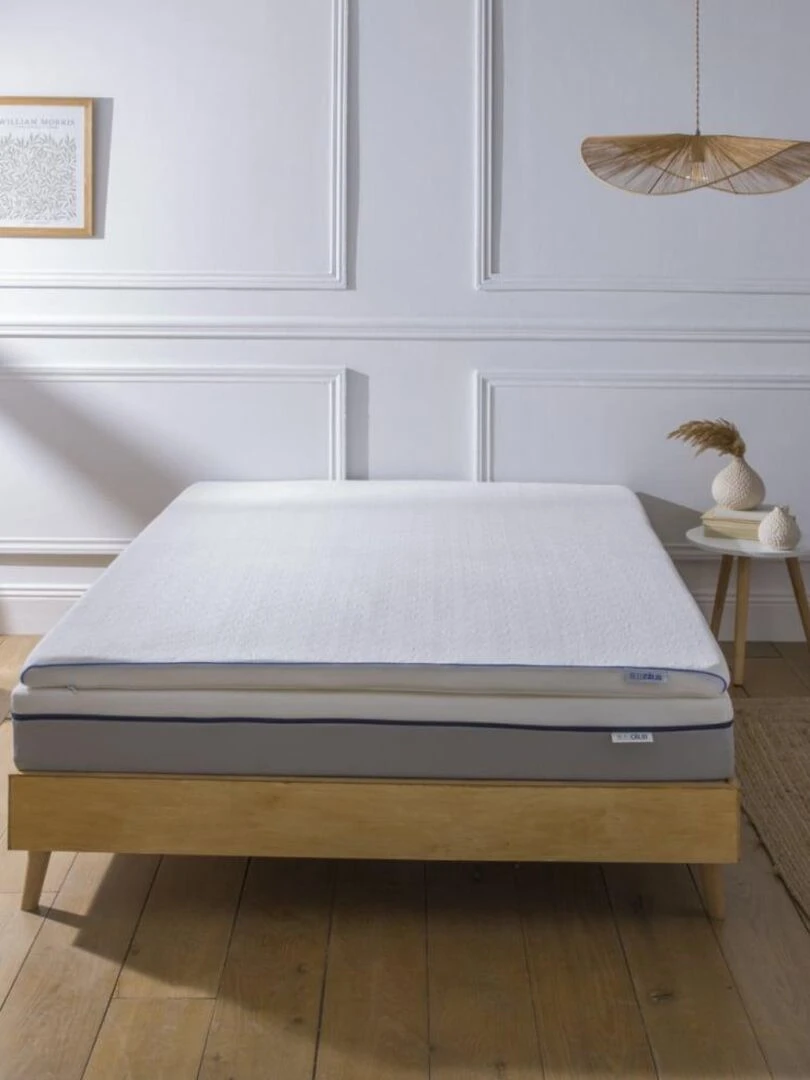 Bleu Câlin   Surmatelas Mémoire de forme 5cm   déhoussable et respirant   Blanc
